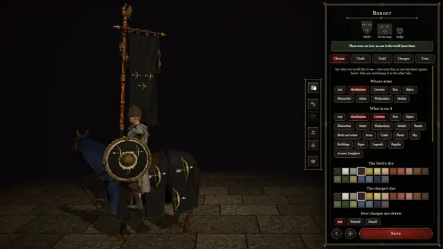 Ein schwarzes Banner mit goldenen Schleifen